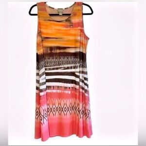 Chicos Size 2 Large Sleeveless Swing Dress  Abstract Geometric Print Stretchy